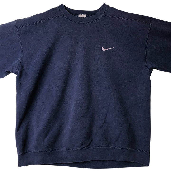 90'S Nike One Point Logo Sweatshirt Trainer Made in USA Men's L Size Vintage cotton navy blue type Vintage Second Hand