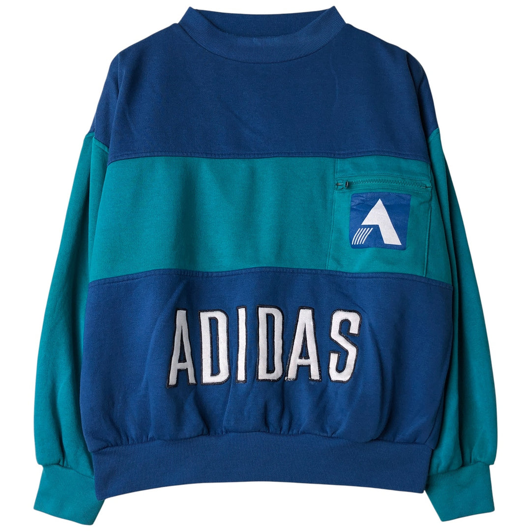 Vintage 1980'S Adidas striped pattern logo sweatshirt, size L, men's unclear blue type Vintage Second Hand