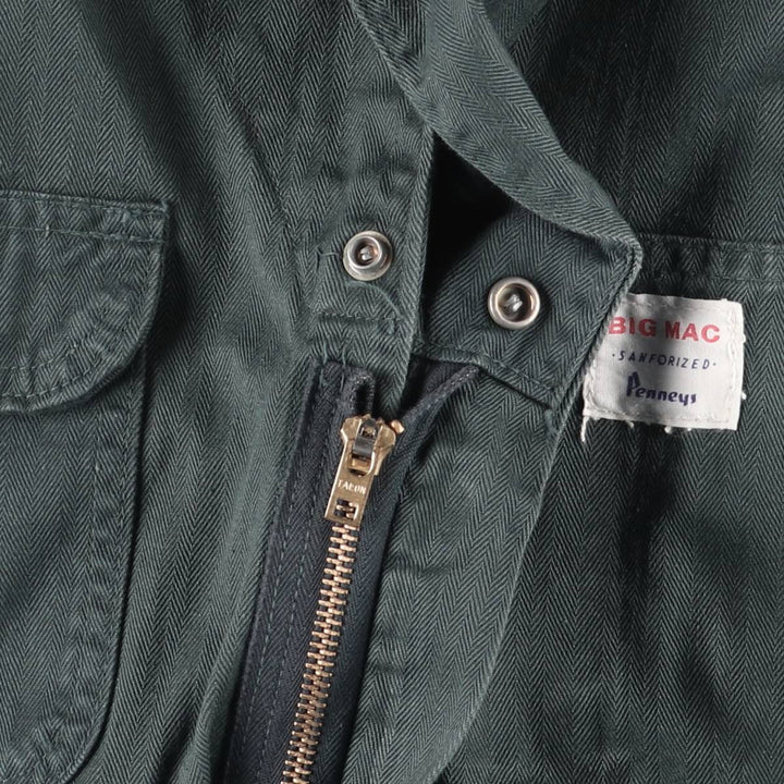 Vintage 1960'S Penney's BIGMAC HBT herringbone twill long-sleeved jumpsuit, size M, men's unclear green type Vintage Second Hand