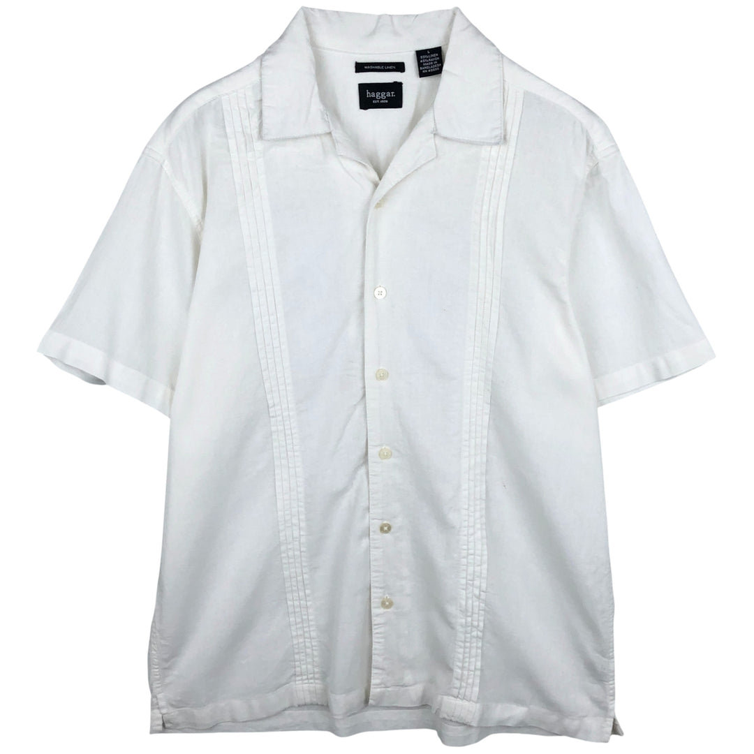 Haggar short sleeve open collar rayon x linen shirt box shirt men's size L linen white type Vintage Second Hand