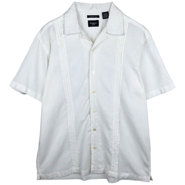 Haggar short sleeve open collar rayon x linen shirt box shirt men's size L linen white type Vintage Second Hand