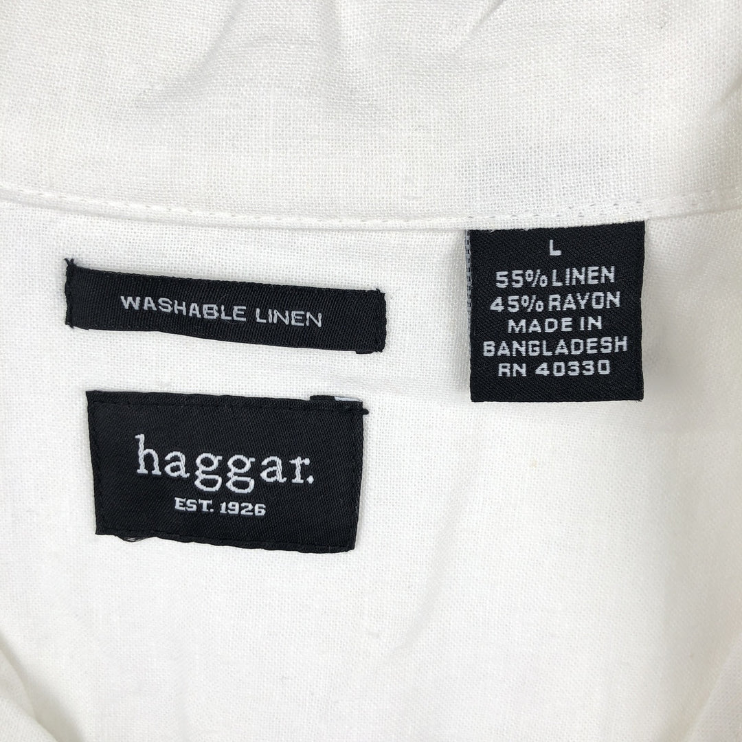 Haggar short sleeve open collar rayon x linen shirt box shirt men's size L linen white type Vintage Second Hand