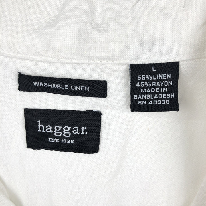 Haggar short sleeve open collar rayon x linen shirt box shirt men's size L linen white type Vintage Second Hand