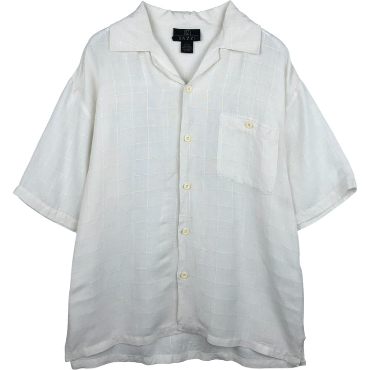 BAZZI Short Sleeve Open Collar Viscose and Linen Box Shirt, Men's Size L linen white type Vintage Second Hand
