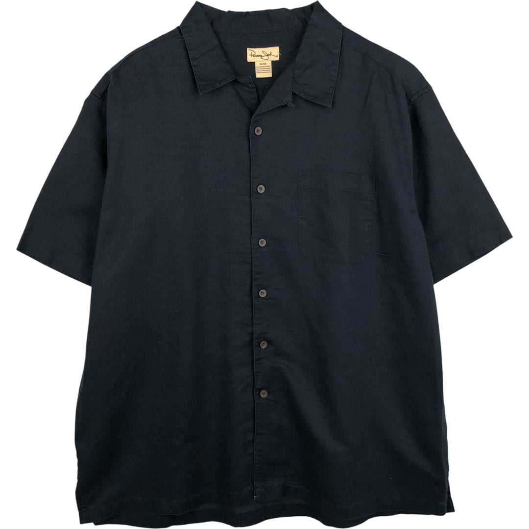 Panama Jack Short Sleeve Open Collar Ramie and Cotton Box Shirt, Men's XL Lamy black type Vintage Second Hand