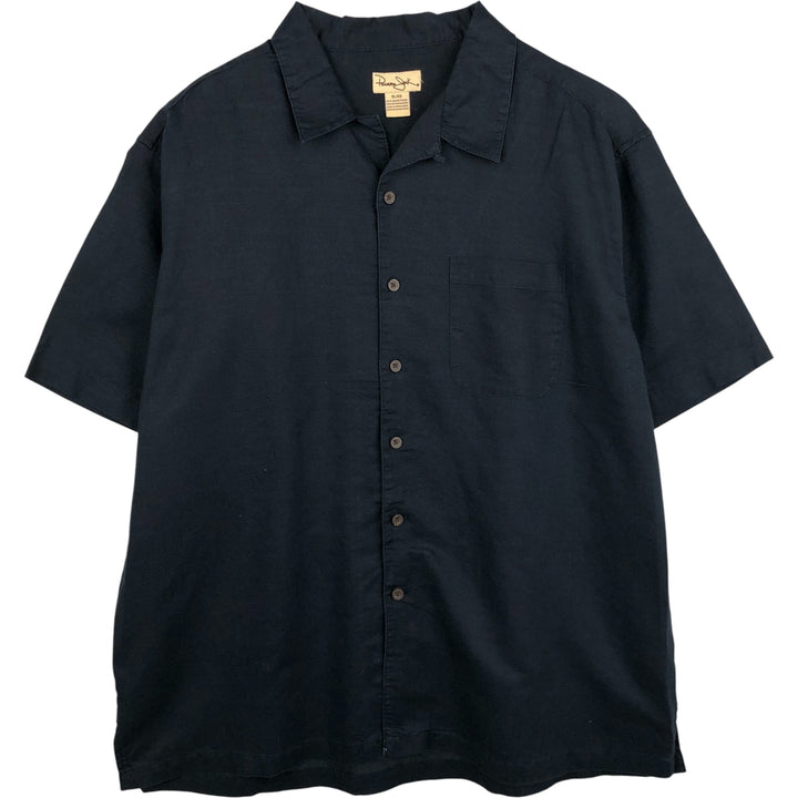 Panama Jack Short Sleeve Open Collar Ramie and Cotton Box Shirt, Men's XL Lamy black type Vintage Second Hand