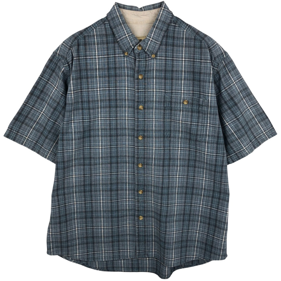 Eddie Bauer Check Pattern Short-Sleeve Cotton x Linen Button-Down Shirt, Men's Size L (approx.) linen white type Vintage Second Hand