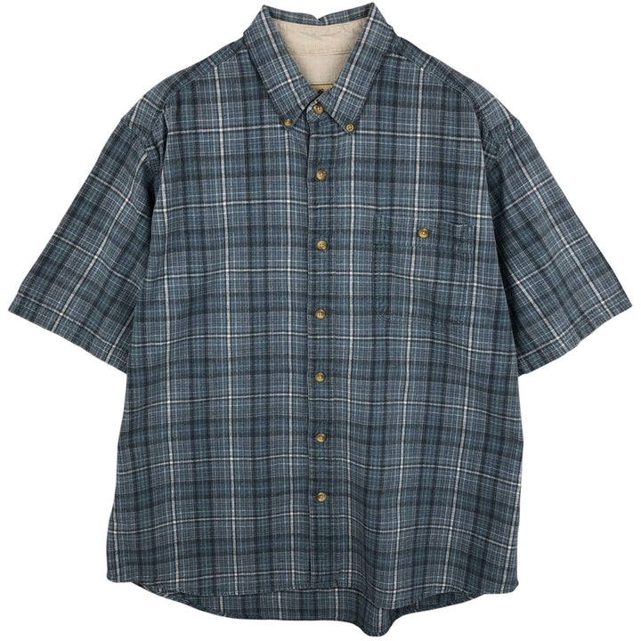 Eddie Bauer Check Pattern Short-Sleeve Cotton x Linen Button-Down Shirt, Men's Size L (approx.) linen white type Vintage Second Hand