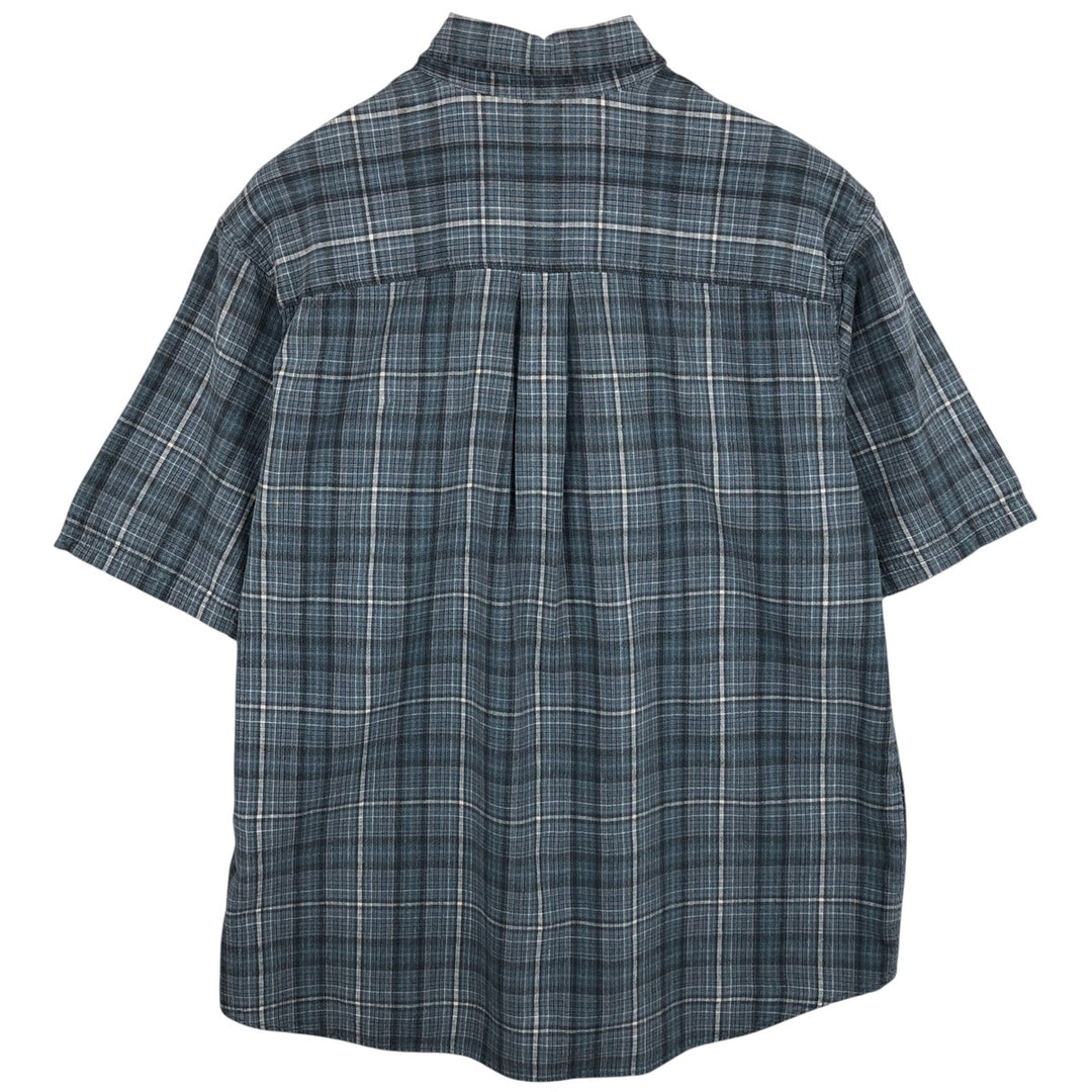 Eddie Bauer Check Pattern Short-Sleeve Cotton x Linen Button-Down Shirt, Men's Size L (approx.) linen white type Vintage Second Hand