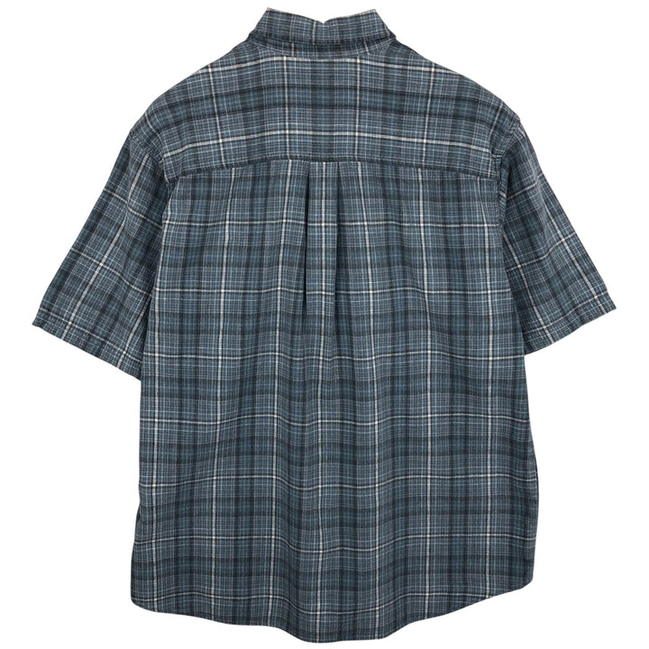 Eddie Bauer Check Pattern Short-Sleeve Cotton x Linen Button-Down Shirt, Men's Size L (approx.) linen white type Vintage Second Hand