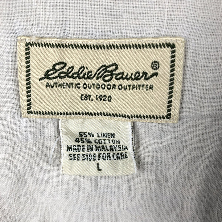 Eddie Bauer Check Pattern Short-Sleeve Cotton x Linen Button-Down Shirt, Men's Size L (approx.) linen white type Vintage Second Hand