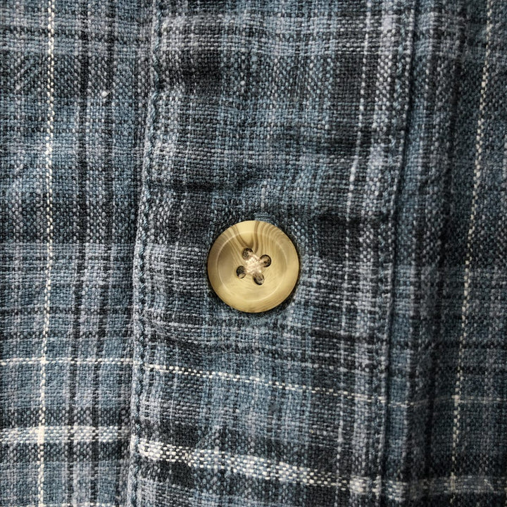 Eddie Bauer Check Pattern Short-Sleeve Cotton x Linen Button-Down Shirt, Men's Size L (approx.) linen white type Vintage Second Hand