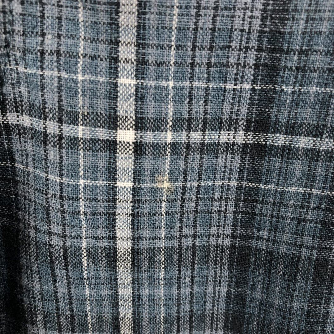 Eddie Bauer Check Pattern Short-Sleeve Cotton x Linen Button-Down Shirt, Men's Size L (approx.) linen white type Vintage Second Hand