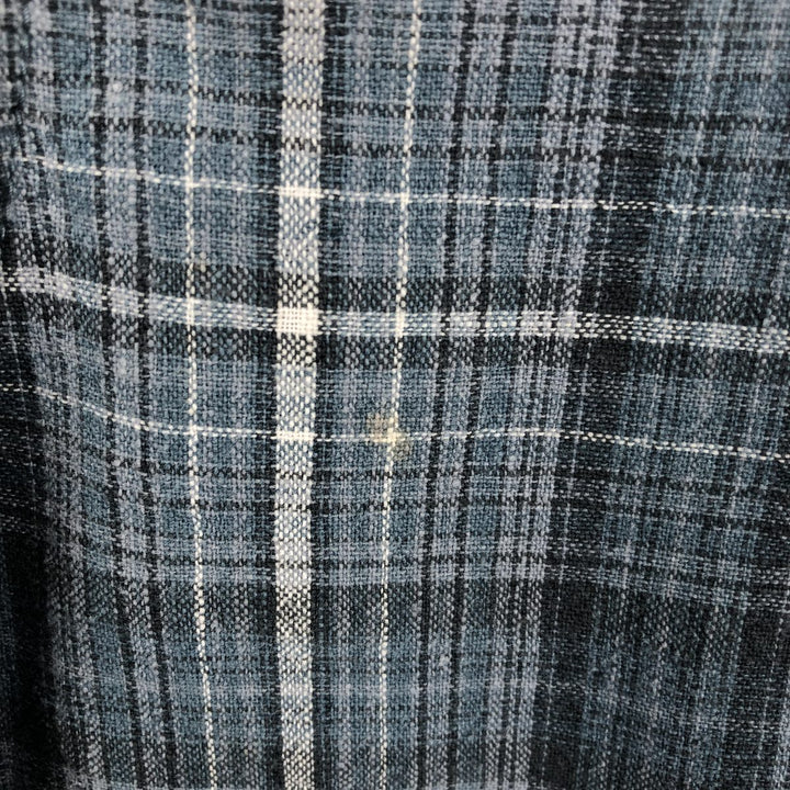 Eddie Bauer Check Pattern Short-Sleeve Cotton x Linen Button-Down Shirt, Men's Size L (approx.) linen white type Vintage Second Hand