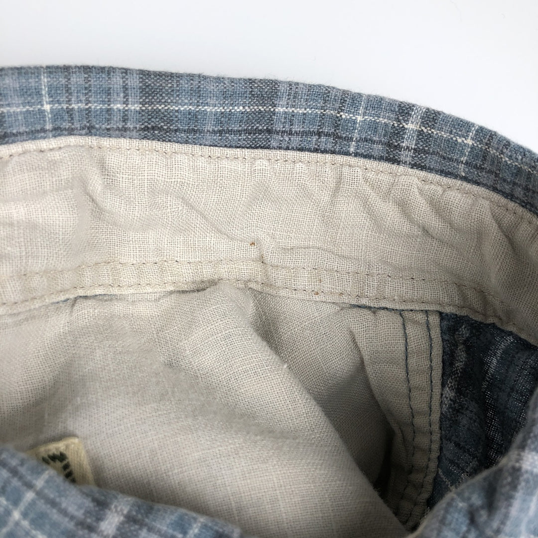 Eddie Bauer Check Pattern Short-Sleeve Cotton x Linen Button-Down Shirt, Men's Size L (approx.) linen white type Vintage Second Hand
