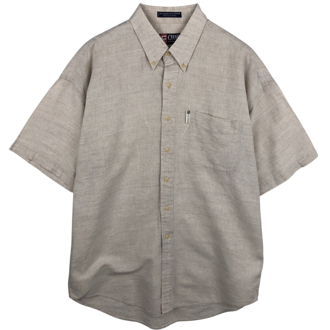 Ralph Lauren CHAPS short-sleeved linen button-down shirt, men's size L linen Beige type Vintage Second Hand