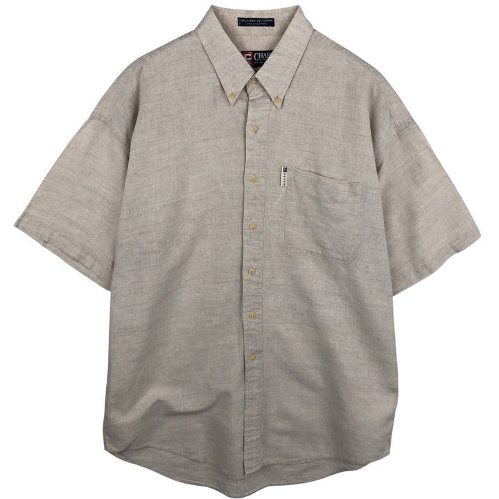 Ralph Lauren CHAPS short-sleeved linen button-down shirt, men's size L linen Beige type Vintage Second Hand