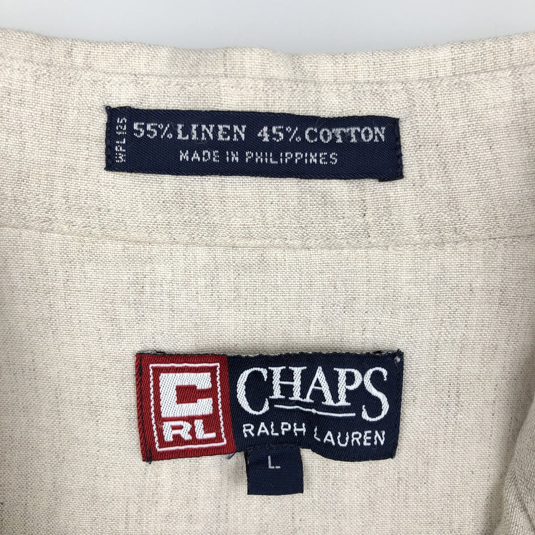 Ralph Lauren CHAPS short-sleeved linen button-down shirt, men's size L linen Beige type Vintage Second Hand