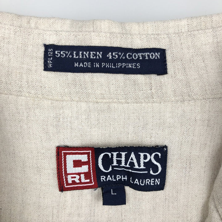 Ralph Lauren CHAPS short-sleeved linen button-down shirt, men's size L linen Beige type Vintage Second Hand