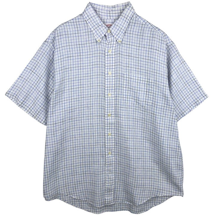Brooks Brothers Est.1818 Check Pattern Short Sleeve Linen Button Down Shirt Men's XL linen white type Vintage Second Hand