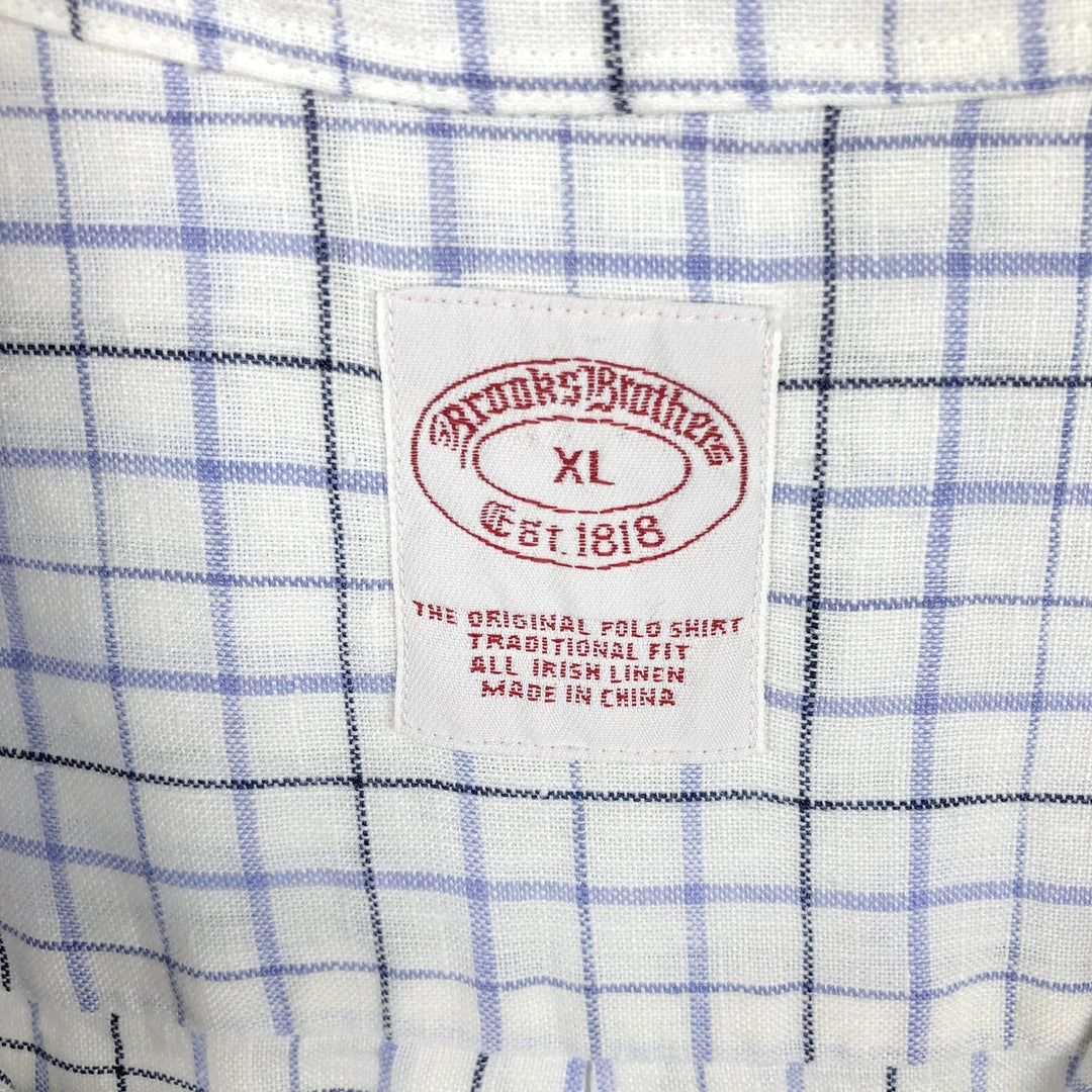 Brooks Brothers Est.1818 Check Pattern Short Sleeve Linen Button Down Shirt Men's XL linen white type Vintage Second Hand