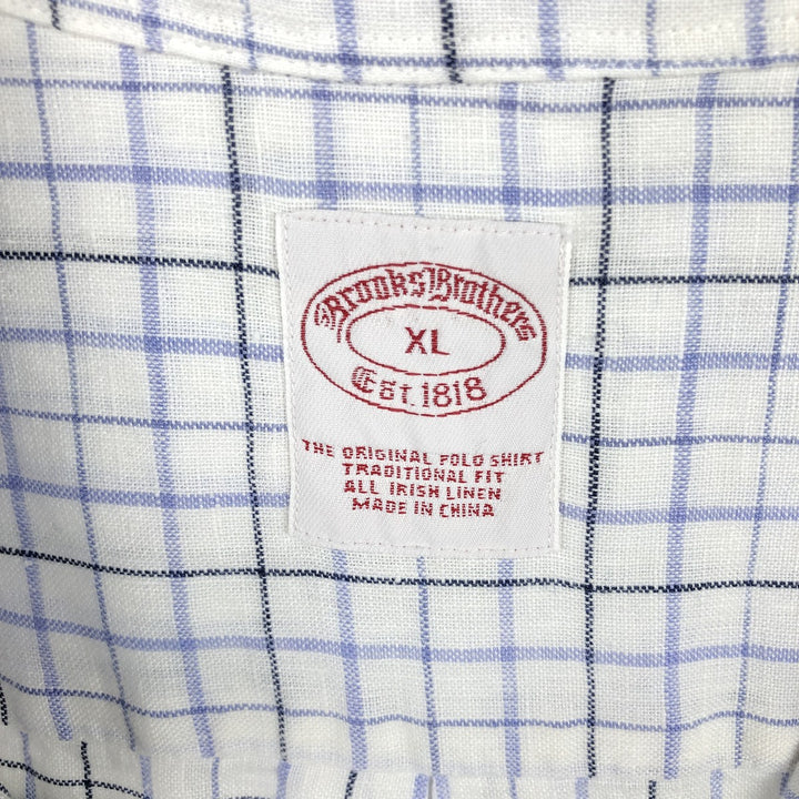 Brooks Brothers Est.1818 Check Pattern Short Sleeve Linen Button Down Shirt Men's XL linen white type Vintage Second Hand