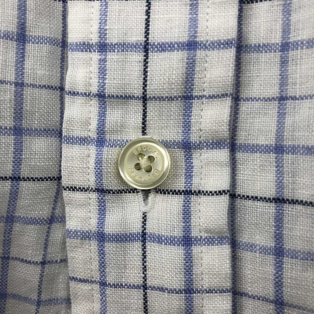 Brooks Brothers Est.1818 Check Pattern Short Sleeve Linen Button Down Shirt Men's XL linen white type Vintage Second Hand