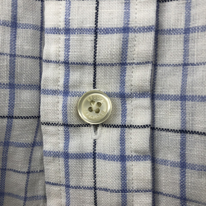 Brooks Brothers Est.1818 Check Pattern Short Sleeve Linen Button Down Shirt Men's XL linen white type Vintage Second Hand