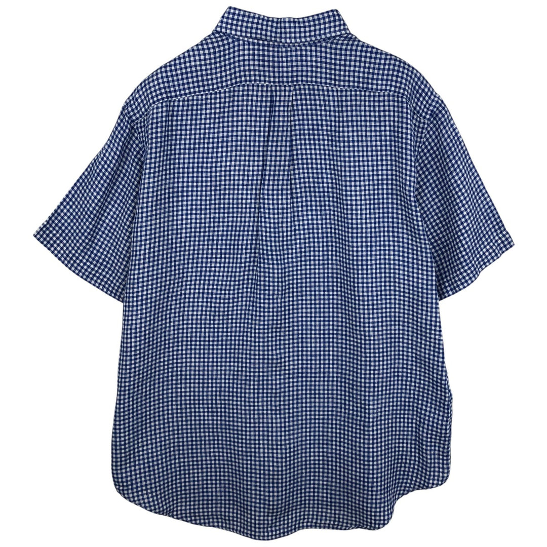 Ralph Lauren Classic Fit Gingham Check Short Sleeve Linen Button-Down Shirt, Men's Size XL linen blue type Vintage Second Hand