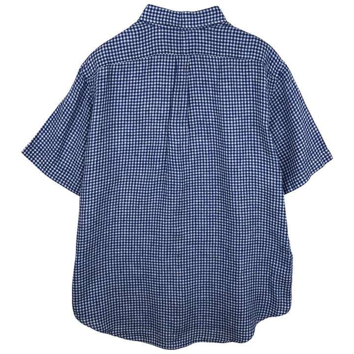 Ralph Lauren Classic Fit Gingham Check Short Sleeve Linen Button-Down Shirt, Men's Size XL linen blue type Vintage Second Hand