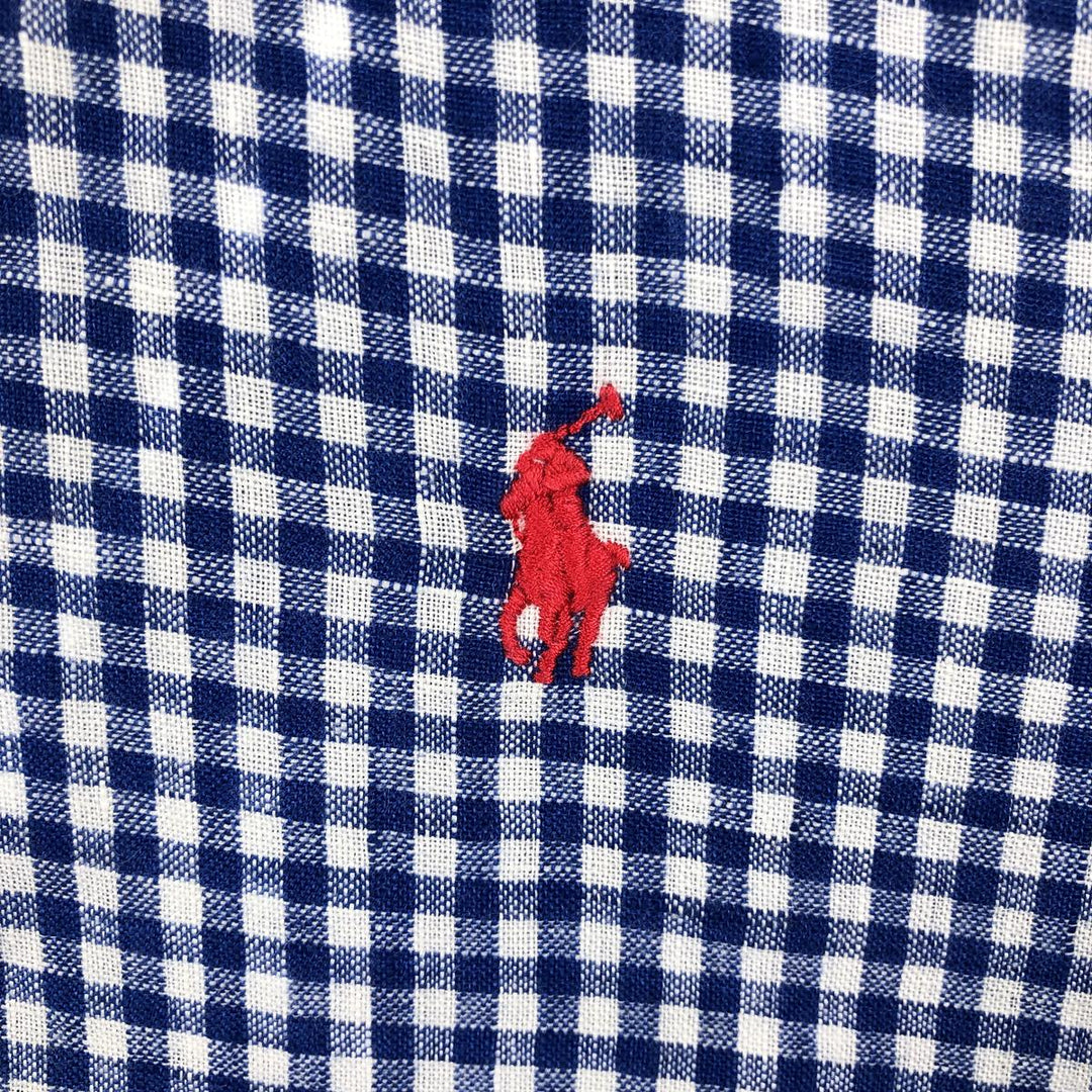 Ralph Lauren Classic Fit Gingham Check Short Sleeve Linen Button-Down Shirt, Men's Size XL linen blue type Vintage Second Hand