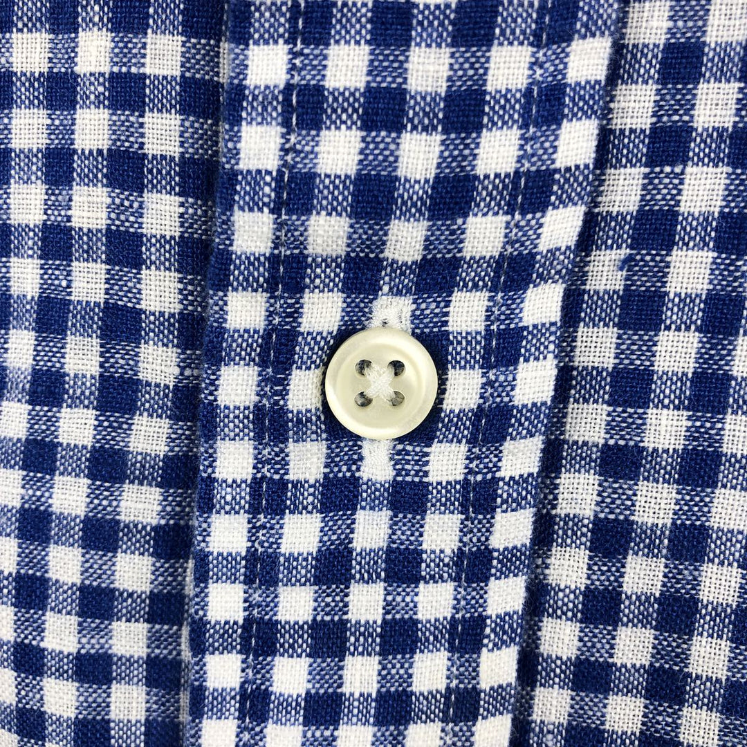 Ralph Lauren Classic Fit Gingham Check Short Sleeve Linen Button-Down Shirt, Men's Size XL linen blue type Vintage Second Hand