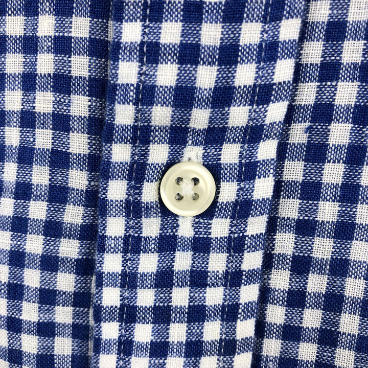 Ralph Lauren Classic Fit Gingham Check Short Sleeve Linen Button-Down Shirt, Men's Size XL linen blue type Vintage Second Hand