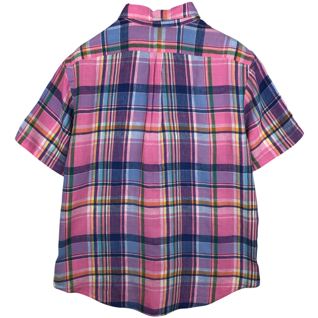 Ralph Lauren Check Pattern Short Sleeve Linen Button Down Shirt Men's Size L linen pink type Vintage Second Hand