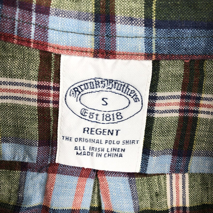 Brooks Brothers Est. 1818 REGENT Check Pattern Short Sleeve Linen Button-Down Shirt, Men's Size Small linen Blue type light blue Vintage Second Hand