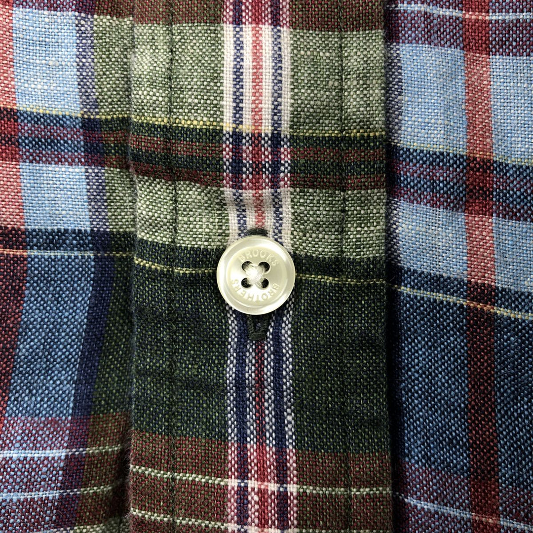 Brooks Brothers Est. 1818 REGENT Check Pattern Short Sleeve Linen Button-Down Shirt, Men's Size Small linen Blue type light blue Vintage Second Hand