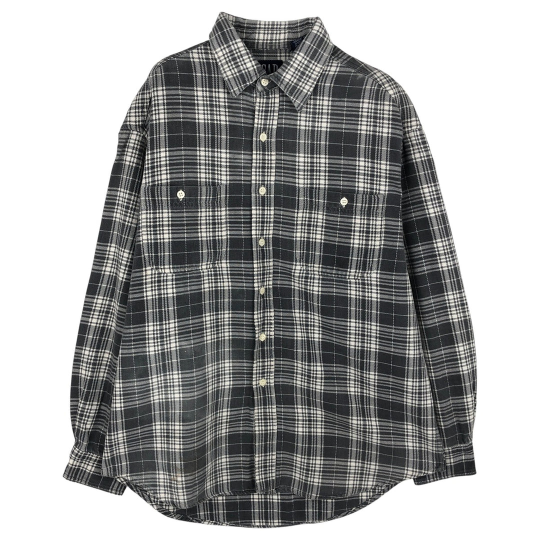 90'S GAP Vintage Long Sleeve Flannel Check Shirt, Men's Size L cotton gray type Vintage Second Hand