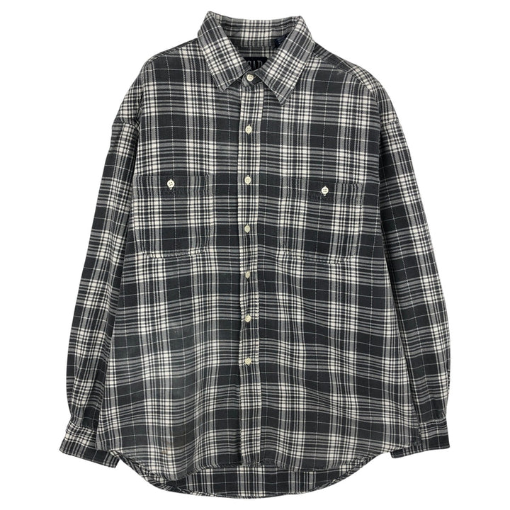 90'S GAP Vintage Long Sleeve Flannel Check Shirt, Men's Size L cotton gray type Vintage Second Hand
