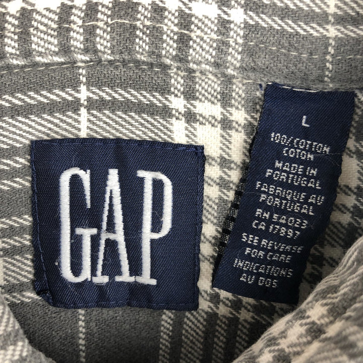 90'S GAP Vintage Long Sleeve Flannel Check Shirt, Men's Size L cotton gray type Vintage Second Hand