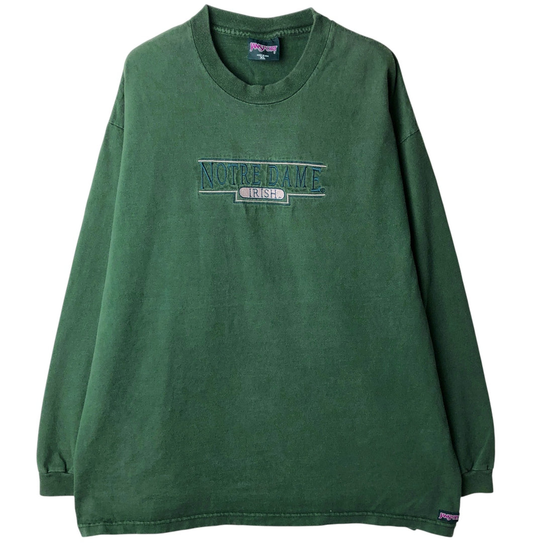 90'S JanSport Notre Dame Fightin' Irish Long Sleeve T-Shirt, Made in USA, Men's XL, Vintage cotton green type Vintage Second Hand