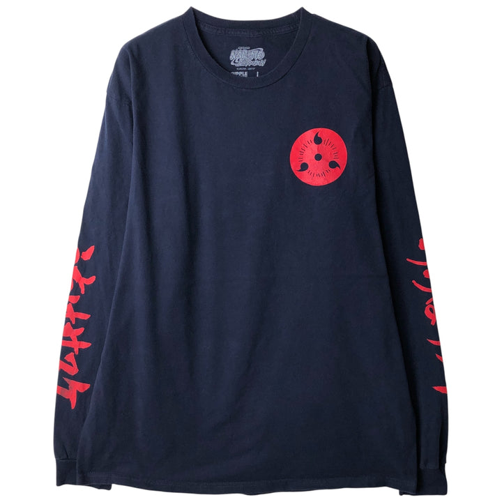 NARUTO SHIPPUDEN Naruto Shippuden Uchiha Sasuke Anime Character Print Long Sleeve T-Shirt, Men's Size L cotton black type Vintage Second Hand