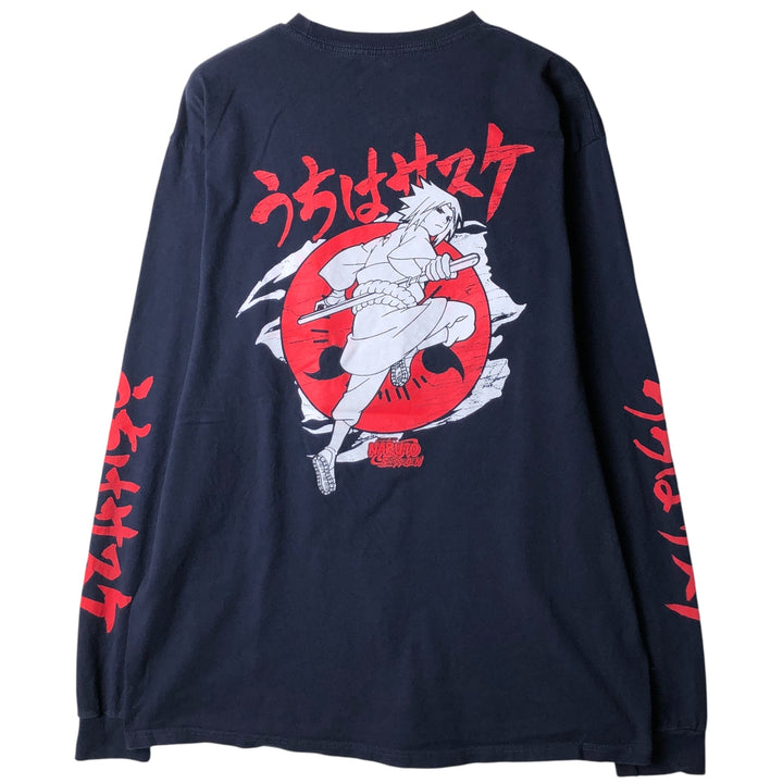 NARUTO SHIPPUDEN Naruto Shippuden Uchiha Sasuke Anime Character Print Long Sleeve T-Shirt, Men's Size L cotton black type Vintage Second Hand