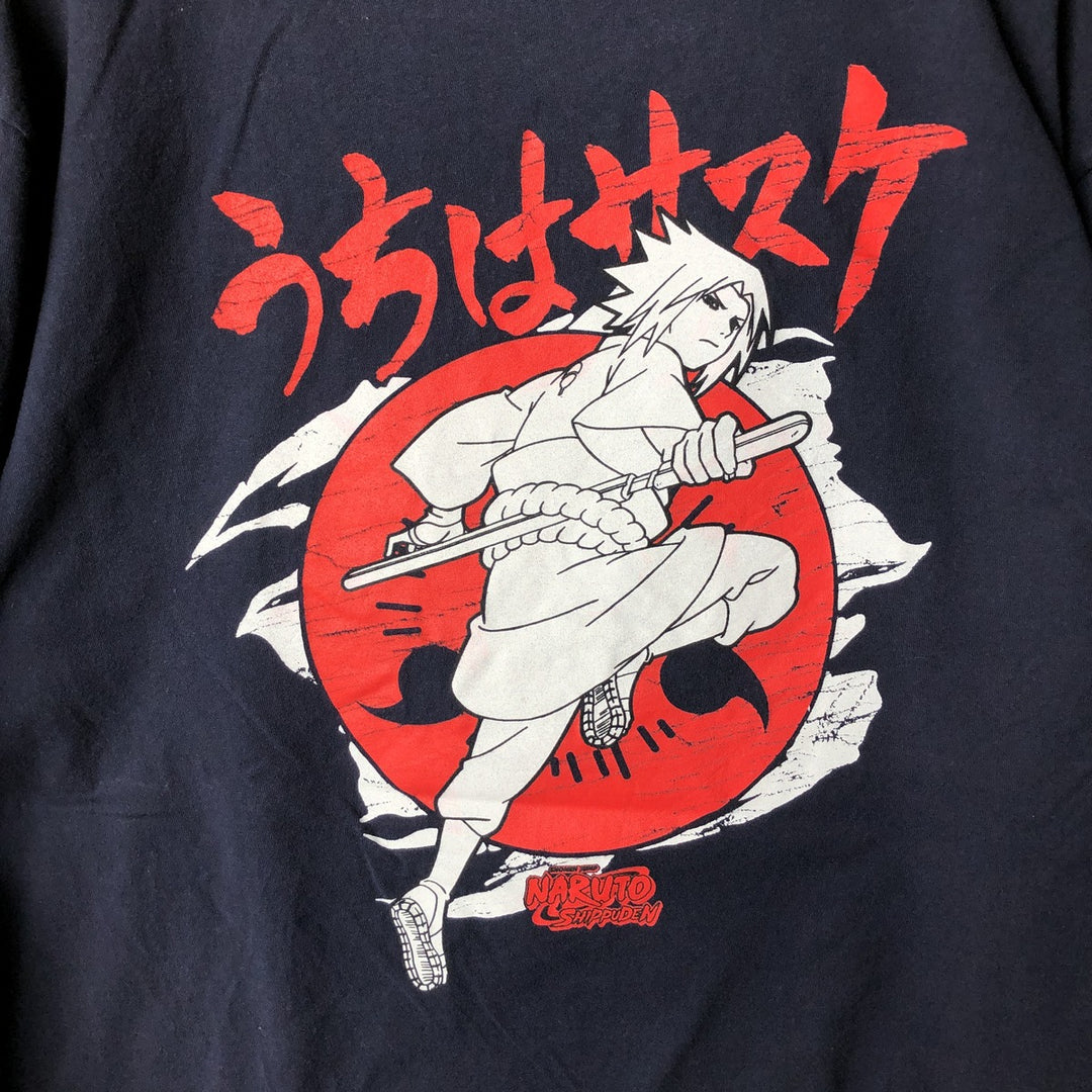NARUTO SHIPPUDEN Naruto Shippuden Uchiha Sasuke Anime Character Print Long Sleeve T-Shirt, Men's Size L cotton black type Vintage Second Hand