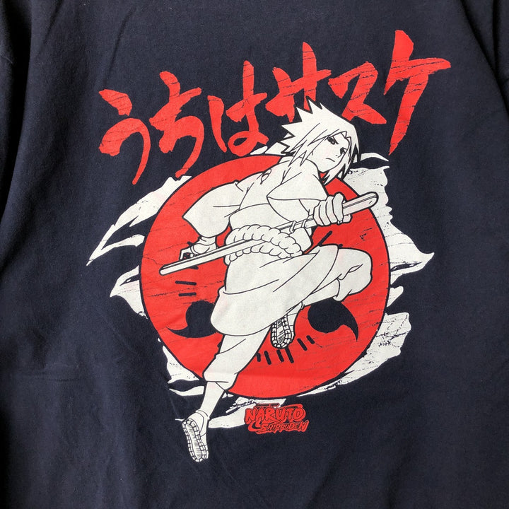 NARUTO SHIPPUDEN Naruto Shippuden Uchiha Sasuke Anime Character Print Long Sleeve T-Shirt, Men's Size L cotton black type Vintage Second Hand