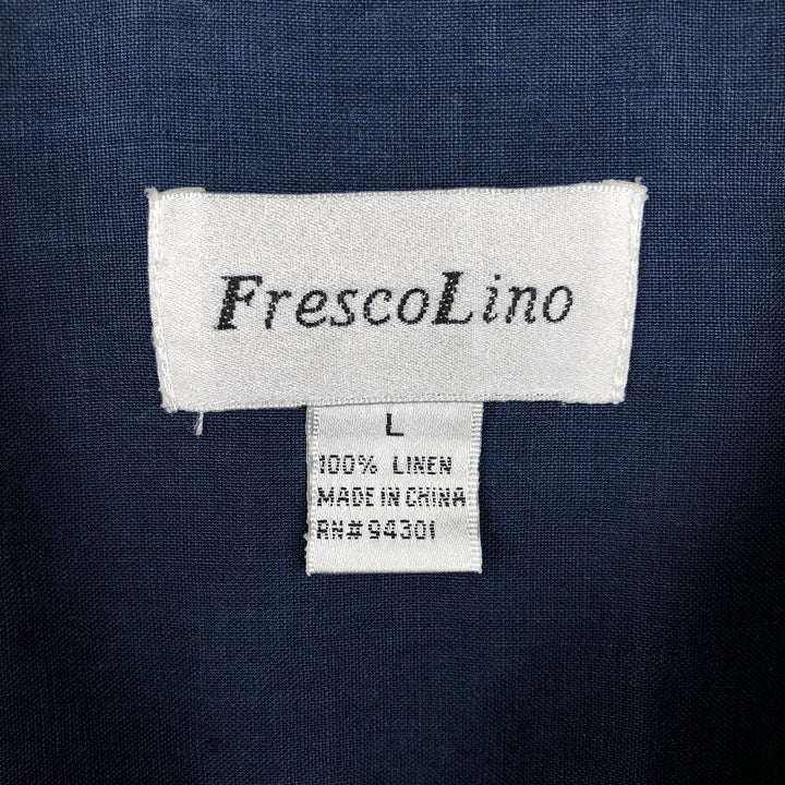 FrescoLino Short-Sleeve Open-Collar Linen Shirt, Boxy Fit, Men's Size L (approx.) linen navy blue type Vintage Second Hand