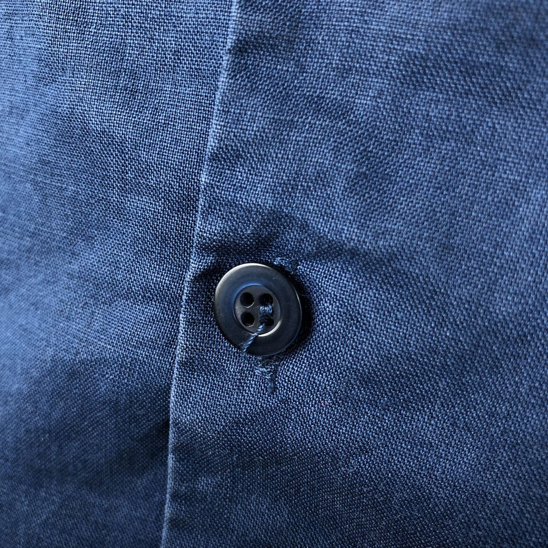 FrescoLino Short-Sleeve Open-Collar Linen Shirt, Boxy Fit, Men's Size L (approx.) linen navy blue type Vintage Second Hand