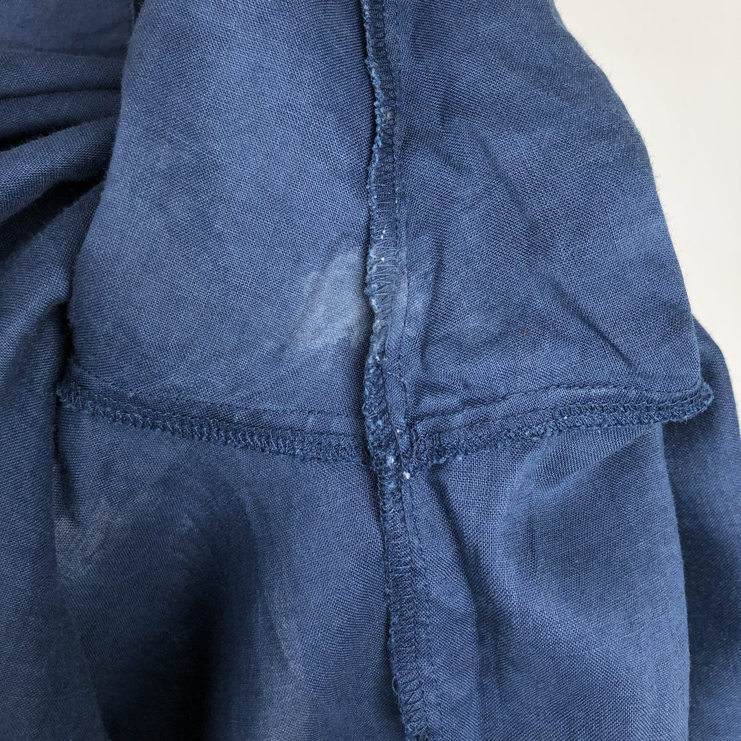 FrescoLino Short-Sleeve Open-Collar Linen Shirt, Boxy Fit, Men's Size L (approx.) linen navy blue type Vintage Second Hand