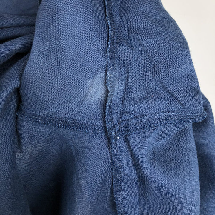 FrescoLino Short-Sleeve Open-Collar Linen Shirt, Boxy Fit, Men's Size L (approx.) linen navy blue type Vintage Second Hand
