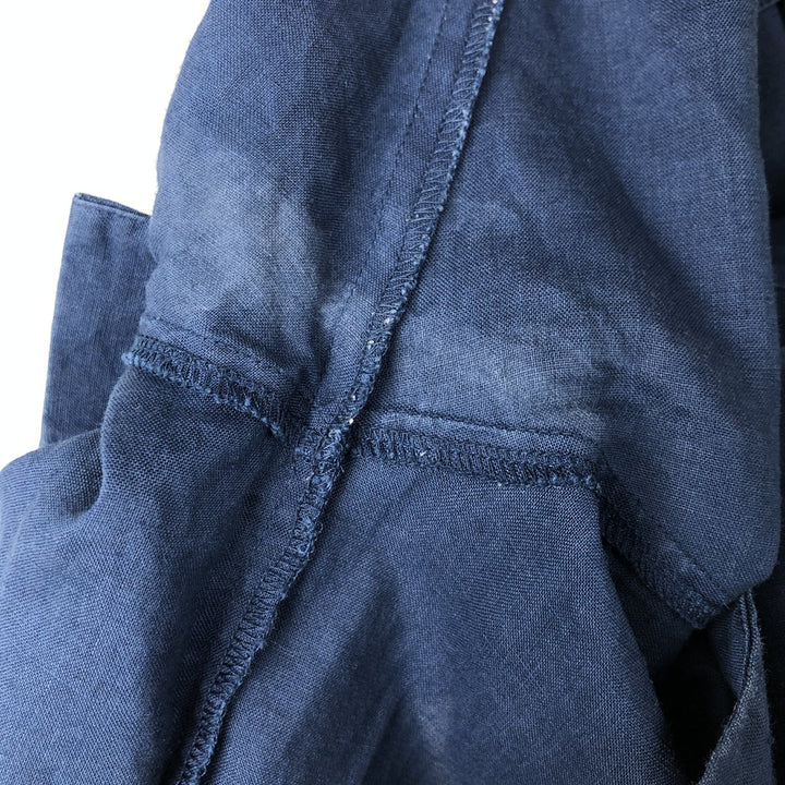 FrescoLino Short-Sleeve Open-Collar Linen Shirt, Boxy Fit, Men's Size L (approx.) linen navy blue type Vintage Second Hand