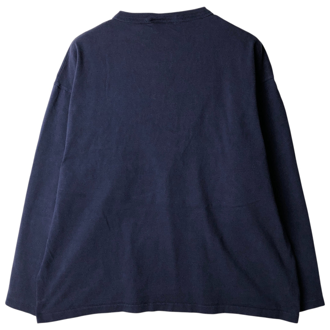 90'S HRLA Henley-neck long-sleeved T-shirt, Made in USA, Men's Size L, Vintage cotton navy blue type Vintage Second Hand